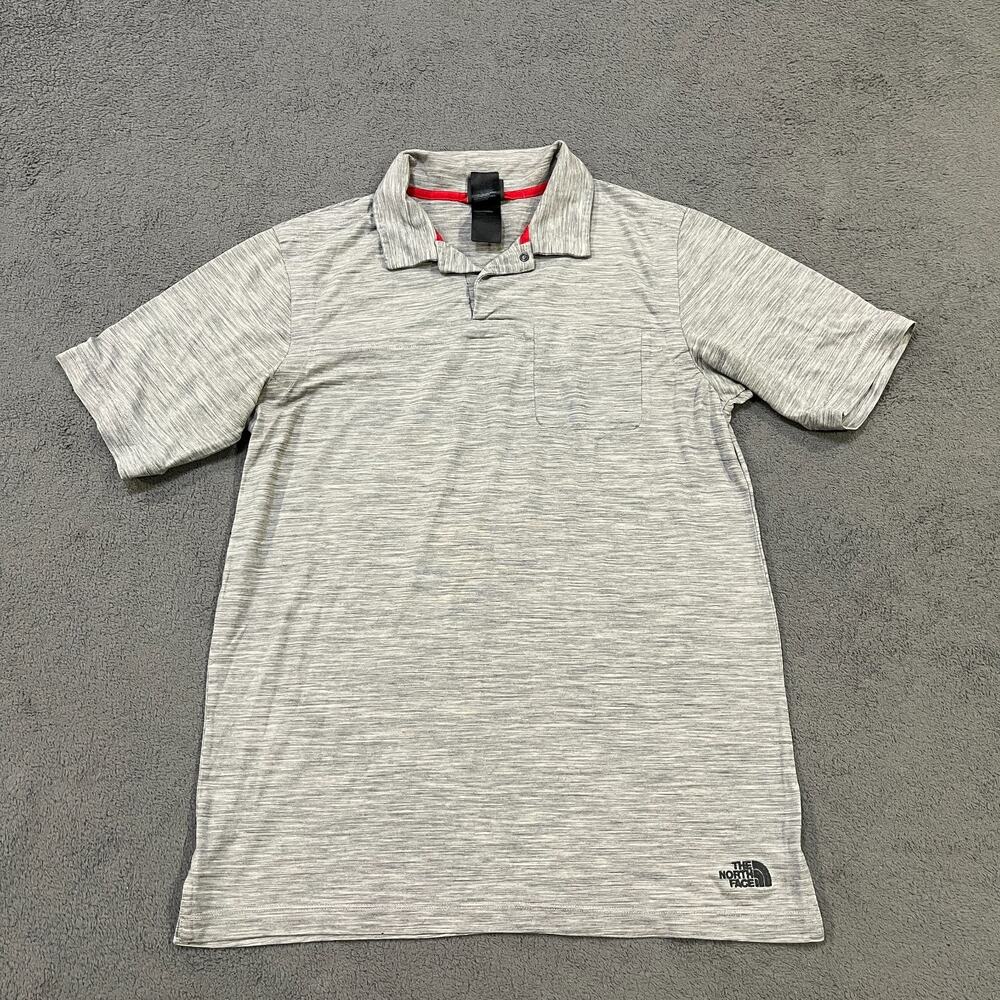 The North Face Polo Shirt Grey Heathered Short Sleeve Merino Wool Men's Size M